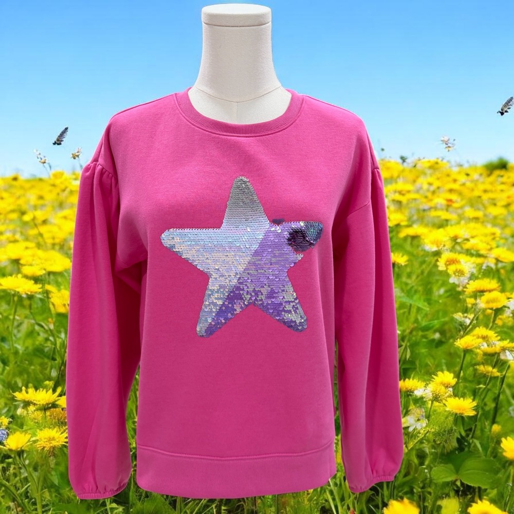 Epic Threads Sequin Star Sweatshirt Bright Peony Pink Kidcore Cozy Cute NWT